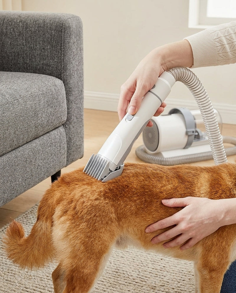 Working the grooming head through a ginger-coated pet's fur