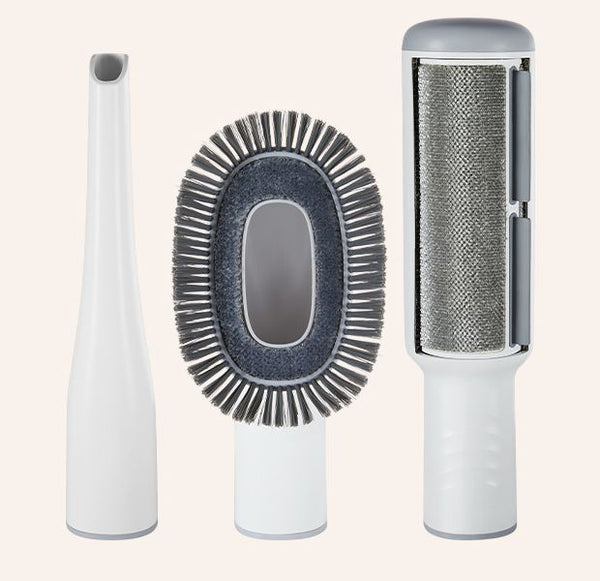 Three attachments: crevice nozzle, deshedding brush and fur roller