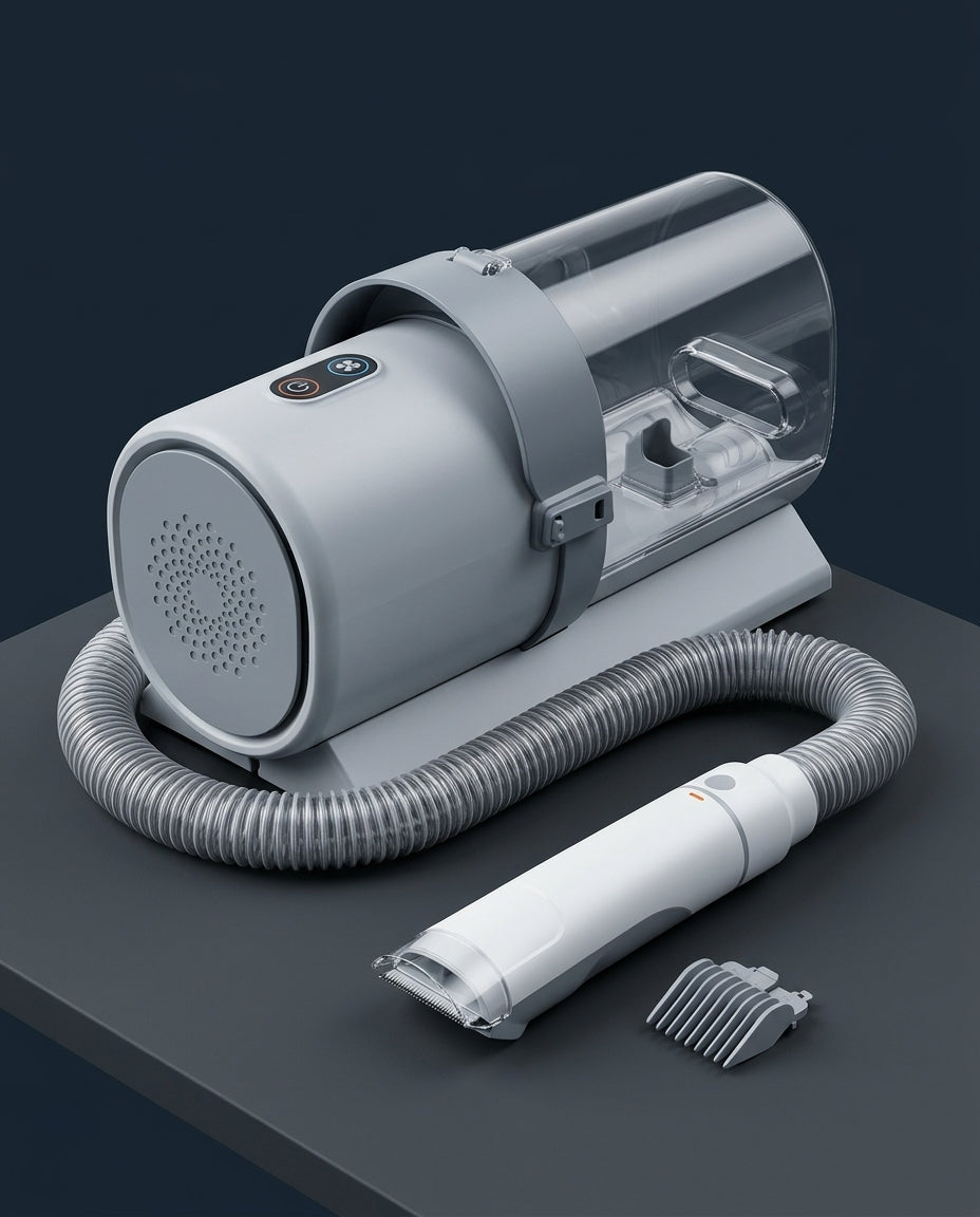 Base unit with hose, cordless clipper and guide comb