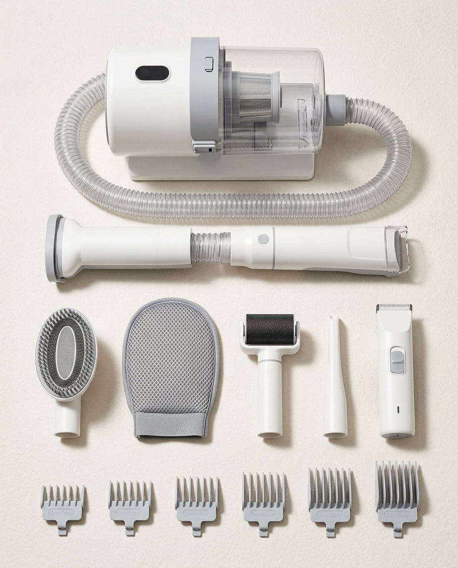 Flat-lay of the full Rovelloa Grooming System